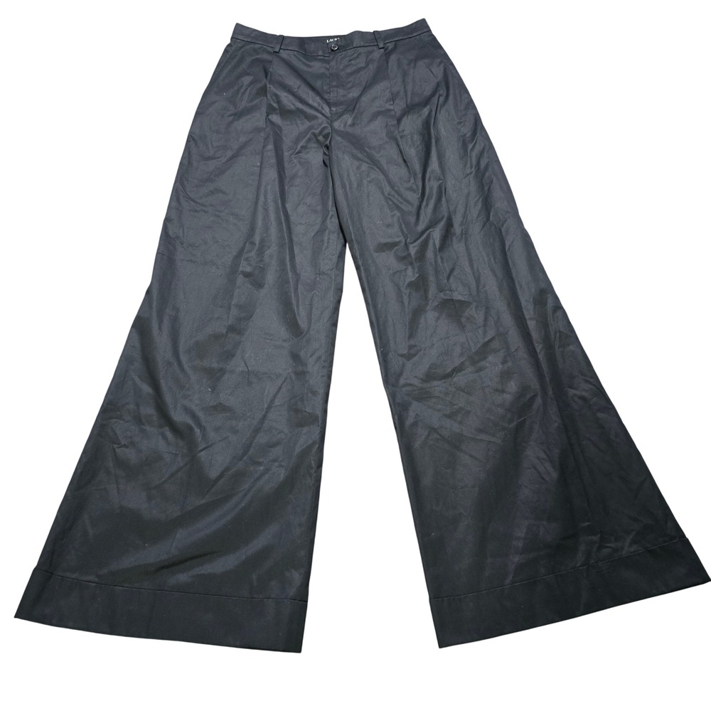 Lauren Ralph Lauren Pants Women 8 Black Wide Leg High Rise Cotton LRL TRANS 25